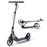 Aero Big Wheels Kick Scooter for Kids 8-12, Teens & Adults | Hand Brake, Rubber Deck Mat & Shock Absorption | Foldable & Height Adjustable, 220lbs Max