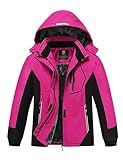 MoFiz Girls Ski Jacket Waterproof Fleece Lined Snowboard Jacket Warm Winter Coats with Removable Hood Rose Red L