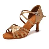 HIPPOSEUS Women's Professional Latin Dance Shoes Beige,US 5