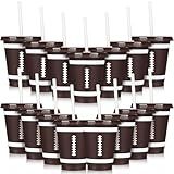 Domensi 20 Pieces Football Party Favors Disposable Football Cups with Lid and Straw Reusable Tumbler Cups 16 oz Disposable Party Favors for Tailgate Sports Foot Ball Themed Birthday