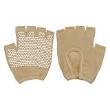YELARXI Yoga Gloves, Non Slip Fingerless Pilates Gloves Breathable Exercise Workout Mittens - Fitting for(Men Women Gym/Weight Lifting/Cycling/Training), Beige