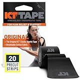 KT Tape, Original Cotton, Elastic Kinesiology Tape, Everyday Muscle and Joint Support, Daily Pain Relief, 20 Count, 10” Precut Strips, Black