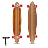 Magneto Bamboo Pintail Longboard Skateboard - Cruiser Skateboard with 70mm 78A Wheels - Stable 8-Ply Maple Core Longboard Deck - Skate Tool for On-The-Go Adjustments - 42 in x 9 in, Hana Pintail