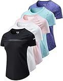 5 Pack Women’s Workout Tops Dry Fit T Shirts – Athletic Short Sleeve Gym Shirts for Women, Running Yoga Active Tees (Set 2, Large)