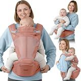 BabbleRoo 6-in-1 Baby Carrier with Hip Seat, Ergonomic Newborn to Toddler Carrier 7–50 lbs, Front Back Hip Carry, Lumbar Support, Sun Hood, Safety-Certified, Kangaroo Rose