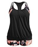 Holipick Floral Plus Size Tankini Swimsuit for Women Two Piece Tummy Control Bathing Suit Blouson Racerback Tankini Top with Shorts 18W