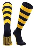 TCK 4 Stripe Hoop Soccer Rugby Socks (Navy/Gold, Medium)