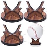 Sumind 3 Pcs Walnut Small Ball Stand Holder Sport Ball Display Rack Baseball Display Stand with 3 Pieces Non-slip Rubber Pads for Baseball Golf Softball Tennis Spheres, Wood