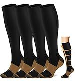 ACTINPUT Copper Compression Socks Men Women Circulation 4 Pairs-Best Support for Nurses,Running,Cycling,Flying,Gift Idea (Black, Large/X-Large)