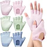 Shyyween 3 Pairs Silicone Yoga Gloves for Women Non Slip Fingerless Pilates Gloves for Gym Exercise Workout Weight Training Mitten One Size Fits Most Women Men(Pink, Green, Light Blue,3 Pairs)
