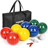 ropoda 100mm Bocce Ball Set Regulation Size and Weight with 8 Resin Bocce Balls, 50 mm Pallino, Carrying Bag, Measuring Rope, Backyard/Lawn/Beach/Outdoor, Bocci Games (Multi Colors, 2-8 Players)