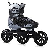 VEZLOPUS Inline Skates, 3 Wheels 100mm | 4 Sizes Adjustable Inline Speed Skates for Kids, Teens, Adults, Men, Women - Professional Outdoor Fitness Performance Inline Skates (BlackGrey M)