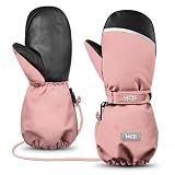 MCTi Kids Mittens Waterproof Winter Ski Warm Sherpa Lined Long Cuff with String