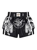 BEAUDRM Men's Muay Thai Shorts Graphic Elastic Waist Kickboxing Baggy Sport Gym Shorts Black Medium