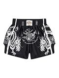 BEAUDRM Men's Muay Thai Shorts Graphic Elastic Waist Kickboxing Baggy Sport Gym Shorts Black Medium