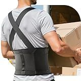 SOLOEVER Work Back Brace for Men & Women, Adjustable Lower Back Support Belt with Suspenders for Back Pain Relief, Moving Construction Warehouse Heavy Lifting Safety & Protection (Black, Large)