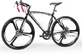 Max4out 700C Wheel Road Commuter Bike, 14 Speed Shifter, Dual Disc Brakes Racing Bicycle with Light Aluminum Alloy Frame for Adult Men and Women,Black