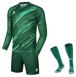 KELME Soccer Goalkeeper Jersey Pro Set Uniform - Padded Goalkeeper Shirt Shorts Socks - Men's Goalie Jersey Adults Kids (Green, Large)