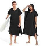 Abahub Surf Poncho Men & Women Towel Poncho Adult with Hood, Thick Quick Dry Changing Poncho Towel, Microfiber Wearable Cover Up for Surfing Beach Swim - Absorbent Changing Towel L (Black)