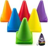 Faswin 30 Pack Soccer Cones, 7 Inch Colored Cones for Sports, Traffic Cones Training Agility Field Marker Plastic Cone for Skating, Football, Games, Indoor Outdoor Activity & Festive Events, 6 Colors