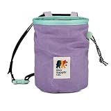 Oso Supply Co - Cascadia Waxed Canvas Chalk Bag - Zipper Pocket & Mesh Pouch for Bouldering, Rock Climbing, Gym, Weightlifting – Water-Resistant, Adjustable Belt, Wide Opening (Lavender/Teal)