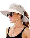 FURTALK Sun Hats for Women with Ponytail Hole Wide Brim Beach Bucket Hat UPF 50+ Fishing Hiking Outdoor Hats Beige