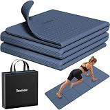 READAEER Foldable Yoga Mat for Travel Folding Yoga Mat 6mm Thick with Carrying Bag, Non-Slip TPE Exercise Pilates Mat for 72" L x 24" W x 0.24 Inch (Blue)