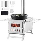 VEVOR Camping Wood Stove Stainless Steel Camping Tent Stove, Portable Wood Burning Stove with Chimney Pipes & Gloves, 640in³Firebox Hot Tent Stove for Outdoor Cooking and Heating with 8 Pipes