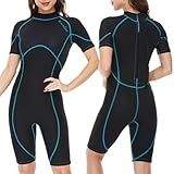OMGear Wetsuit Women Men 3mm Neoprene Dive Wet Suit for Cold Water Short Thermal Swimsuit for Adults Snorkel Suit for Snorkeling Scuba Diving Swimming Surfing (Wathet,XS)