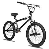 WEIZE Freestyle BMX Bike, 20 inch Trick Bicycle for Kids, Hi-Ten Steel Frame, 360 Degree Rotor Freestyle, 4 Pegs Single Speed Teen Bike for Boys Girls & Beginner-Level to Advanced Riders, Matte Black