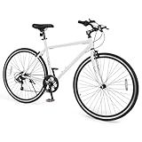 Goplus Mountain Bike, 26" Cycling Bicycle w/ 6-Speed Drivetrain, Front and Rear Dual Brakes, Adjustable Seat, All-Terrain Tires, Outdoor MTB City Bike for Men Women Teens Adults (White)