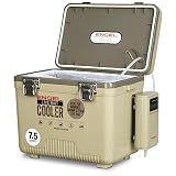 ENGEL 7.5 Quart Live Bait Cooler PRO for Fishing - Portable Minnow and Bait Bucket with Lithium-Ion Rechargeable Aerator - Tan (7.5Qt)