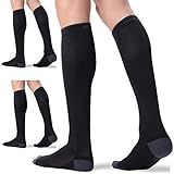 FITRELL 3 Pairs Compression Socks for Women and Men 20-30mmHg- Circulation and Muscle Support Socks for Travel, Running, Nurse, Knee High, Medical BLACK L/XL