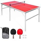 GoSports 6 ft x 3 ft Mid-Size Table Tennis Game Set - Indoor/Outdoor Portable Table Tennis Game with Net, 2 Table Tennis Paddles and 4 Balls