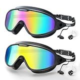 VegoVia Adult Swim Goggles 2 Pack, 180° Wide View Anti-Fog Pool Water Goggles Swimming Adult UV Protection No leaking Swim Glasses Waterproof for Men Women Youth Pool Beach Open Water