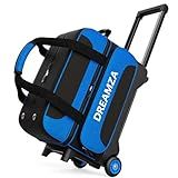 DREAMZA 2 Ball Bowling Bag with Wheels, Double Bowling Ball Bag 2 Ball Roller w/Separate Compartment for Shoes Up to US Mens Size 16, w/Retractable Handle Extends to 40" & Accessories Pocket