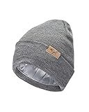 Curly Girl Women's Satin Lined Knit Winter Hat Beanie for Curls, Women's Winter Hats, Cuffed Beanie, Curls, Curly Hair Girls Charcoal Grey