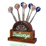 CoolGift Mart Light Up Dart Stand, Wooden Dart Holder with USB Powered Holds 9 Darts, Xmas Birthday Gifts for Darts Enthusiasts