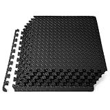 ProsourceFit Exercise Puzzle Mat ½-inch, EVA Interlocking Foam Floor Tiles for Home Gym, Workout Equipment, Kids Play Areas, Black, 24 SQ FT - 6 Tiles