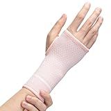 INDEEMAX Copper Wrist Compression Sleeve 1 Pair, Comfortable Hand Brace Support for Arthritis, Tendonitis, Sprains, Workout, Carpal Tunnel - Left & Right - Women and Men (Pink, S)