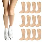 Toulite 12 Pairs Figure Skating Socks Ice Skating Socks for Women Girl Roller Skate Stocking Light Opaque Stocking(Nude)
