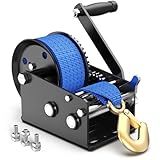 3500LBS Boat Trailer Winch Hand Crank, 33FT Polyester Strap, Dual-Speed 4:1/8:1 Gear & 2-Way Ratchet, Corrosion-Resistant for Marine ATV Jet Ski RV Utility