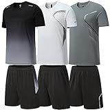 6Pack Gym Clothes for Men Workout Shirts Sets Outfits for Running Football Athletic Exercise Fit for Out T Sports(Black White Gray)