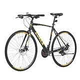 MEGHNA Road Bike 700C Wheels 3 x 8/24 Speed Dual Disc Brake Road Bike Flat Handlebar Hybrid Bike Commuter Bike for Women Men Junior Senior, Black