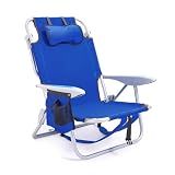 Canpsky Portable Beach Chair for Adults, Outdoor Camping Chair Lay Flat Folding Backpack Beach Reclining Chair with 5 Positions, Headrest, Zipper Pouch, Cup Holder, Blue