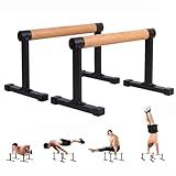 Trlakepreble Wooden Parallel Bars 20" Length 12" Height，and Dip Bar with Thick Beech Handles, Push-up stands for Handstand, L-Sit, Gymnastics, Strength Training Home Gym,Anti-slip Mats, Easy to Install,700lbs(Black, L)