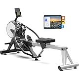 pooboo Rowing Machines for Home, Dual Wind & Magnetic Resistance, Foldable Row Machine 400 LB Weight Capacity, 14 Levels Resistance Quiet Rowers for at Home Exercise, App Supported