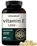 NatureBell Vitamin E Oil Softgels, 1,000 IU Per Serving, 300 Pills | Essential Antioxidant Supplements, Easily Absorbed Form – Supports Skin, Heart, & Immune Health – Non-GMO