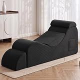 Convertible Yoga Chair for Adults, Ergonomic Lounge Chair Indoor with Side Pocket, Headrest, Waist Pad, Ottoman No Assembly Required(Black)