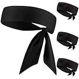 Black Head Tie Headband, Tie Up Sweatband for Tennis Sweat Hair Band Ninja Karate Pirates Basketball, Running, Workout for Men Women Boys Girls (Black 4 Pack)